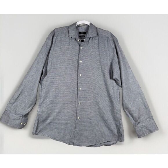 Hugo Boss Dress Shirt Mens Size L 42/16.5 Embroided‎ Slim Fit linen Blended Blue - Picture 1 of 10